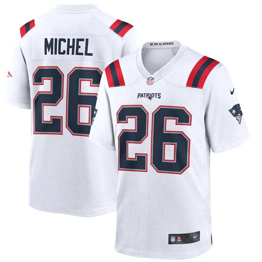 Men New England Patriots 26 Sony Michel Nike White Game NFL Jersey